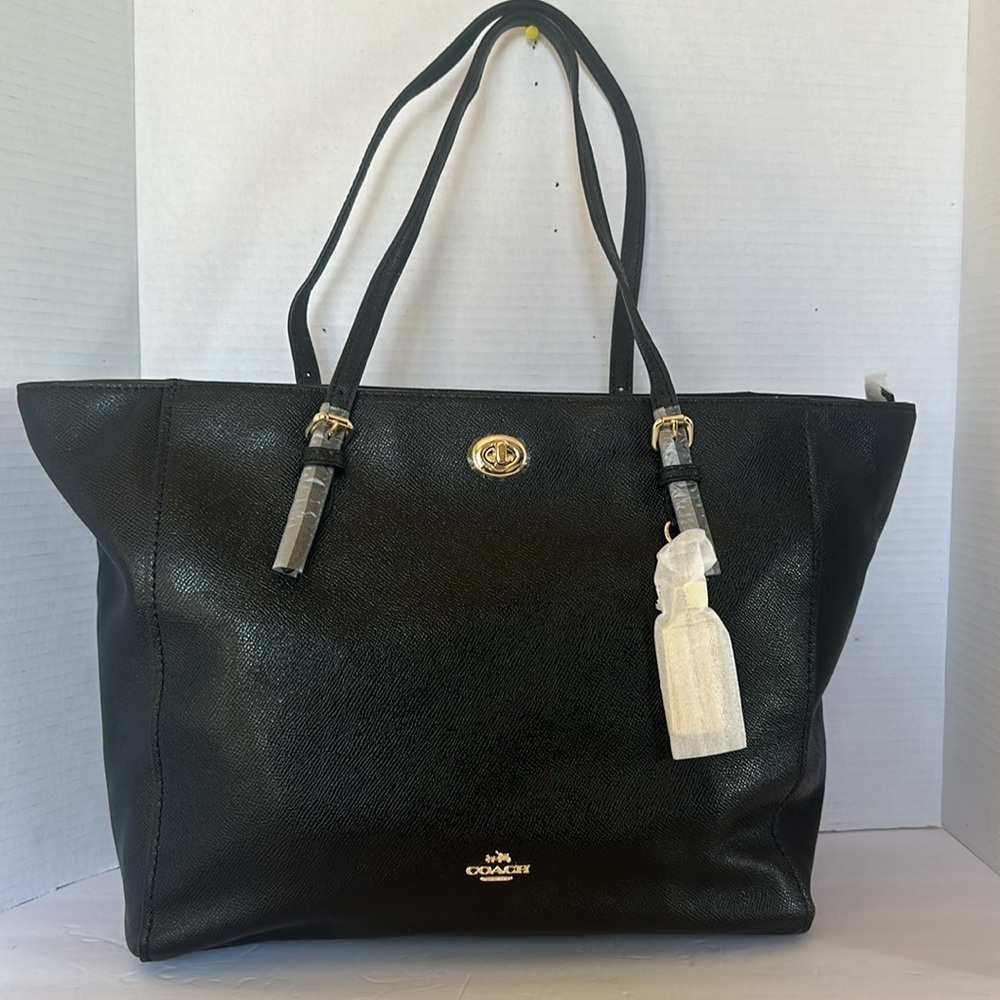 NWT Coach Turnlock Tote Black Crossgrain Leather Large Shoulder Bag Purse - Picture 11 of 12